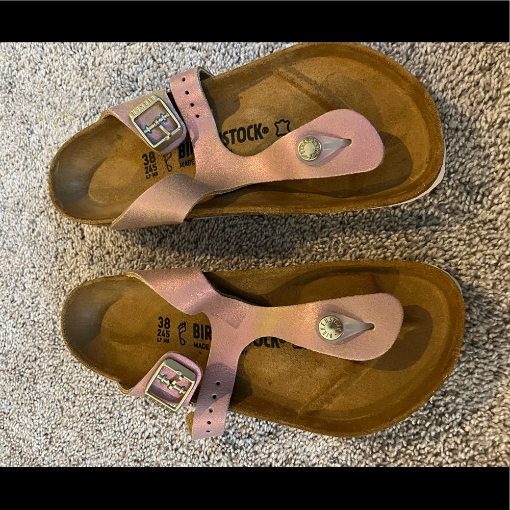 NIB Birkenstock Gisele washed metallic pink shoes. size 38, regular width.